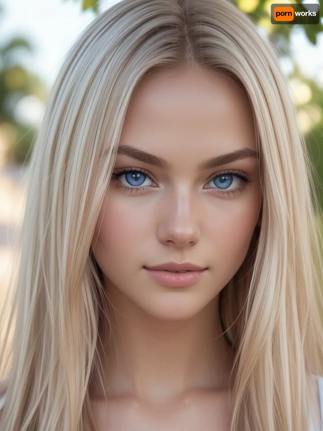 macro shot, close-up on face, 18 year old beauty, finnish supermodel, (skinny:1.1), extremely pretty, extremely beautiful, (extremely innocent), instagram model, blonde, high cheekbones, narrow chin, beautiful blue eyes, ultra smooth skin, flawless skin, semi-glossy skin, (pale ivory skintone:1), smooth silky long hair, NO makeup, ultimate realism, pink pussy, She should have a natural, sad and charming expression, illuminated by soft golden sunlight., the color scheme of which corresponds to the background, which should have a picturesque outdoor setting, perhaps a sun-drenched beach. Take a high-resolution photo using an 85mm lens to get an attractive angle, depth of field, soft front light, HDR, (muted colors:1.2), Canon RF 100mm F2.8L Macro IS USM