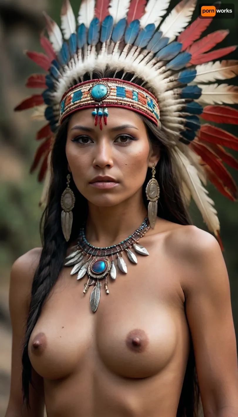 Ultrarealistic Photography of an ancient Native American Queen topless