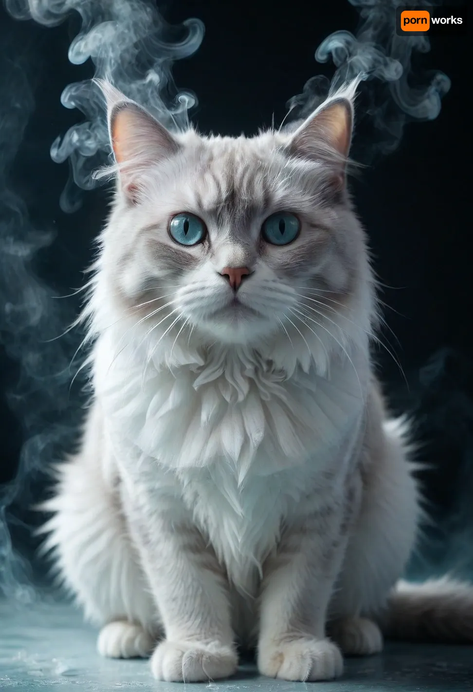 a cat, ice, smoke, <lora:Ice:1>