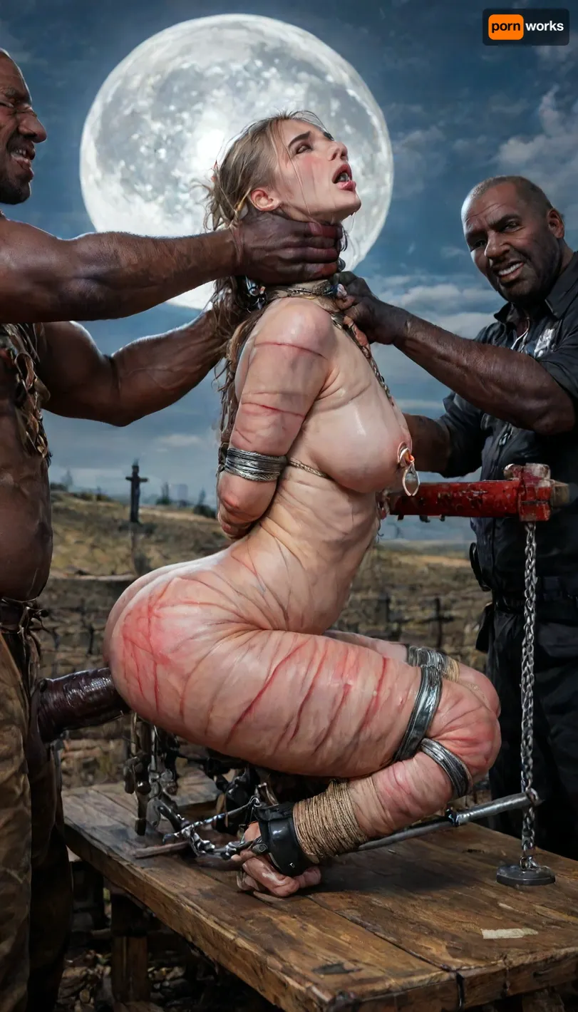 (tiny petite she-devil:1.24), demon, ugly, scary, dark, beast, uneasy, macabre, evil, goddess of hell, demonic, Black, wings, monster, scary creature, apocalypse, rapture, hell, hell on earth, apocolyptic scene of destruction, extremely intricate detail, best quality, view from side, award winning photo, (large heavy nipple rings:1.5), (leg spreader bar:1.5), (tits:1.23), (whip_marks:1.18), (flogged_tits:1.2), slap marks, (porn photo shoot:1.2), (in a bloody filed after a battle, white full moon in the sky:1.4), (man is choking her from behind:1.4), ((hogtied, bound with large chains, crucified to a torture table, spikes through hands:1.3)), (torture:1.32), (large sharp sword in anus:1.12), cock in mouth, (brutal face fuck), Blowjob, (tears in eyes:1.5), (running makeup), (cum drips from nose:1.3), (cum drips from mouth:1.3), ultra hd, photorealistic, hyper gigantic large black cock in mouth, (((hyper gigantic large black cock in mouth:1.3))), oral cream pie, hair grab, sad crying, tongue out, gasping for air, zavy-brbrn, gangbang, double anal penetration, anal spitroast, groupsex, deepthroat, (4 gigantic African black brute thug, huge trunklike arms, huge head, hyper muscular body, dressed in slave clothes:1.32), ((hogtied, bound for sex, tied up)), (((hyper gigantic large white cock in mouth:1.3))), (pulled nipples:1.2), nipple clamps, (((spitroast))), (((hyper large cock in mouth:1.3))), screaming, shocked, deep anal penetration, Uber realistic, 8k, ultra detailed, masterpiece, arched back, detailxl, 35mm photograph, film, professional, 4k, 1girl, 5 boys, hdr, photographic, ultra realistic, ultra high details, back light, (front view), (dynamic pose), incredibly lean body, anal sex, with large muscular black men, gargantuan black cocks, large hyper muscular fat old men, (double anal sex), swollen white veiny cocks, (double anal penetration), hardcore double penetration, proper physics, big white cocks, muscular white double anal gangbang, (forceful penetrations), extremely graphic, shocked expression, beautiful hands, defeating a woman in combat, fighting, killing, blood, winning fight, magazine cover, Realism_Quality_2xx_By_Stable_Yogi, score_9, score_8_up, score_7_up, (((very pretty face:1.3))), (((extremely ultra detailed face:1.3))), perfect, (extreme size difference:1.6), (ultra realistic), (maximum quality), (high resolution), (extreme detail), (ultra realism), UHD, super high quality, highly detailed, high resolution, perfect lighting, natural lighting, (dynamic angle), (random angle), (random pose), (dynamic view), (random view), golden hour, rich details, nature-inspired color palette, (eyes wide open in horror:1.48), (wide mouth spreader:1.12), (pleading expression:1.48), (terrified:1.45), (crying:1.24), (fear and panic:1.56), zavy-brbrn-sdxl, 2>, <lora:Dark_Elf_Warrior:2>, <lora:Drow:2>, <lora:339100_training_data:2>, <lora:zavy-brbrn-sdxl:2>, <lora:LCMTurboMix_Euler_A_fix:2>