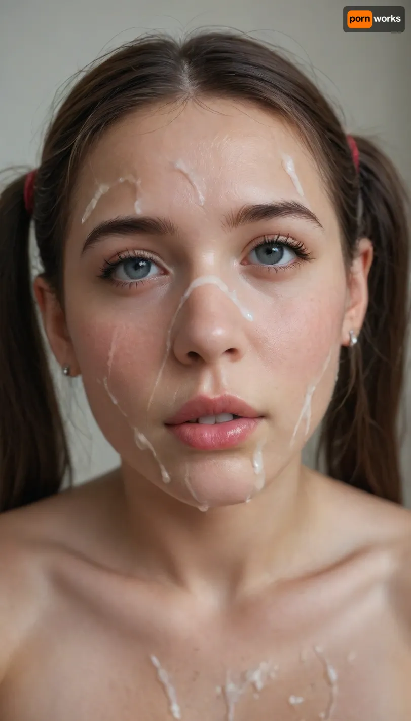 (Realism, photorealism, ultra realistic, 8k, UHD, high quality, cinematic), 18 yo cut brunette girl, pigtails hair, chubby body, massive natural tits, (realistic face), cute fave, nude body, fat body, massive bukkake, (bukkake, 1), face covered white cum, ejaculation penis, cum on, cum flows, dripping cum, cum on face, cum on hair, a lot of cum, massive cum loads, excessive cum on face