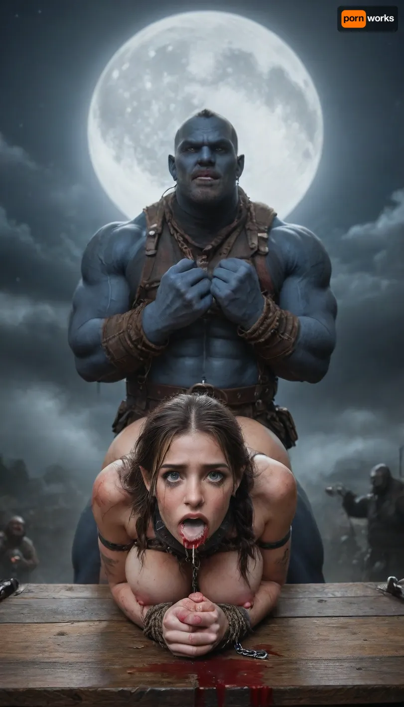 female drow elf barbarian, (dark night blue skin:1.82), tall, angry, busty, curvy, thin waist, big boobs, big butt, slim, athletic, fit, vitiligo, strong, fur pelt armor, dungeons and dragons, purplish blue skin, black and purple hair, Dark, Elf, Warrior, Drow, tattooed, scarred, purple eyes, uberfit, muscular, blue skin, amazon, giant, fur barbarian armor, bloody, blood spatter, bear, bear heart, (in a bloody filed after a battle, white full moon in the sky:1.4), (man is choking her from behind:1.4), ((hogtied, bound with large chains, tied to a torture table:1.3)), cock in mouth, (brutal face fuck), Blowjob, (tears in eyes:1.5), (running makeup), (cum drips from nose:1.3), (cum drips from mouth:1.3), ultra hd, photorealistic, hyper gigantic large black cock in mouth, (((hyper gigantic large black cock in mouth:1.3))), oral cream pie, hair grab, sad, sad crying, tongue out, gasping for air, zavy-brbrn, gangbang, double anal penetration, anal spitroast, groupsex, deepthroat, (4 gigantic African black brute thug, huge trunklike arms, huge head, hyper muscular body, dressed in slave clothes:1.2), ((hogtied, bound for sex, tied up)), (((hyper gigantic large white cock in mouth:1.3))), (pulled nipples:1.2), nipple clamps, (((spitroast))), (((hyper large cock in mouth:1.3))), screaming, shocked, deep anal penetration, Uber realistic, 8k, ultra detailed, masterpiece, arched back, detailxl, 35mm photograph, film, professional, 4k, 1girl, 5 boys, hdr, photographic, ultra realistic, ultra high details, back light, (front view), (dynamic pose), best quality, incredibly lean body, anal sex, with large muscular black men, gargantuan black cocks, anal sex expansion, large hyper muscular fat old men, (double anal sex), swollen white veiny cocks, (double anal penetration), hardcore double penetration, proper physics, big white cocks, muscular white double anal gangbang, (forceful penetrations), extremely graphic, shocked expression, beautiful hands, massive cum in ass defeating a woman in combat, fighting, killing, blood, winning fight, magazine cover, Realism_Quality_2xx_By_Stable_Yogi, score_9, score_8_up, score_7_up, (((very pretty face:1.3))), (((extremely ultra detailed face:1.3))), perfect fingers and hands, upper body view, (extreme size difference:1.6), (ultra realistic), (maximum quality), (high resolution), (extreme detail), (ultra realism), UHD, super high quality, highly detailed, high resolution, perfect lighting, natural lighting, (dynamic angle), (random angle), (random pose), (dynamic view), (random view), volumetric lighting, golden hour lighting, dramatic shadows, rich details, nature-inspired color palette, <lora:Dark_Elf_Warrior:1.3>, <lora:Drow:1.3>, <lora:339100_training_data:1.3>, <lora:uberfit_lora_sdxl:1.3>, <lora:zavy-brbrn-sdxl:1.3>