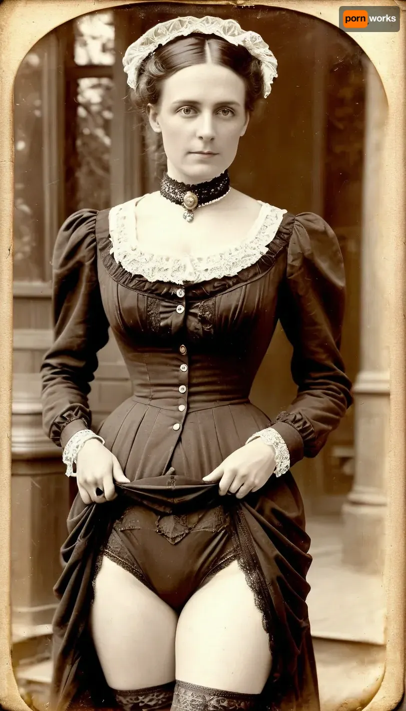 (attractive woman:1.3), (35 years old:1.6), (long dress:1.1), pretty victorian lady, (panties down:1.3), outdoor, ((19th century vintage Victorian photography:1.5), tintype, dry plate, grainy, real, (facing camera:1.2)), (skirtlift:.03), J.C., Leyendecker, Style, page, <lora:skirtlift_xl:.8>, <lora:J.C. Leyendecker Style:.5>