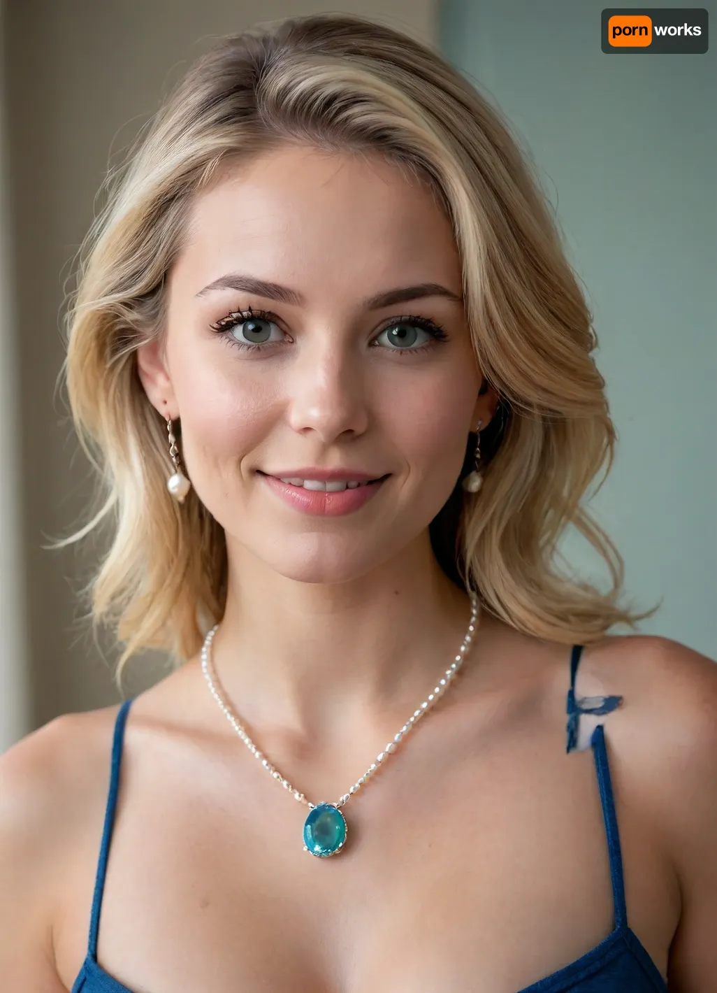 ((full body wide shot:1.5)), 19 yo, ((Norwegian girl)), cute, slender, not so tall., The face has a soft, oval shape with smooth, youthful skin and delicate features. The long hair is thick, and wavy, tussled, with very light, almost platinum blonde strands near the front that blend into a warmer golden blonde toward the ends. It is loosely pulled back behind the ears, with a few free strands framing the face naturally. The eyes are light green or hazel, almond-shaped, and bright, framed by medium-thick, slightly arched eyebrows that are darker than the hair. The nose is straight and slender, with a soft bridge and a gently rounded tip. The mouth features full, softly curved lips in a natural pink tone, shaped into a relaxed, closed-lip smile that conveys friendliness and warmth. The skin tone is fair and radiant, with a natural rosy flush across the cheeks and nose, giving a fresh, clean appearance. Small blue gemstone stud earrings and a delicate necklace with a cursive name pendant add subtle detail. The expression is happy, warm, inviting, and playful, with the head tilted slightly to one side for an approachable and relaxed look., she has a happy expression, (she is wearing a shirt . Her boyfriend is standing behind her kissing her neck and feeling her body from behind her back. Her jeans and panties are pulled down to reveal her hairy vagina), Her vagina is the center of the image, and, (((she is facing forward))), .she is in her bedroom. She is slim . The man’s eyes are closed . He is pajama pants and a sweater. He has short hair, She has a very long pearl necklace, prominent circular earrings, perfect teeth, slender figure detailxl