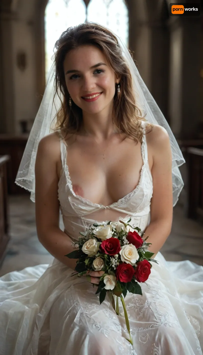 19th century, realistic, warm lightning, realistic proportion, realistic body woman, caucasian, 25 year old, venitian blond, ((show one nipple)), royal wedding dress with diamonds ane sapphires, diadem with a pearl, white veil, church, lascivious air, proud, brown detailed eyes, sitting 3/4 view, very slight smile, perfect face, perfect body, perfect fingers, perfect hand, river of diamonds, chiaroscuro, bouquet of roses in hands, unwearing, upskirt, raw, detailed, eyes, perfect, freckles, skin, texture, photorealistic, <lora:580159_training_data:.8>, photo, in, phst, artstyle, <lora:SDXL1.0_Essenz-series-by-AI_Characters_Style_BetterPhotography-v1.2-'Skynet':.8>, <lora:CinematicStyle_v1:.8>, <lora:epicNewPhoto:.8>, <lora:style_lora_realis:.8>