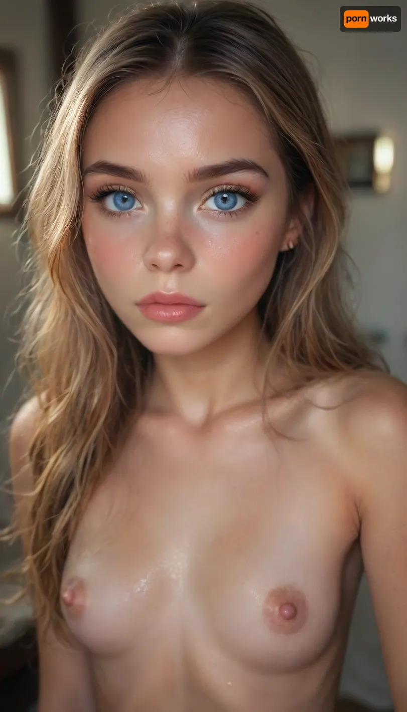 Close-up, ((flat stomach, navel)), (girl petite tiny cutie girl:2), (((nude))), ((standing)), candid photo of stunning 29yo girl, 1girl, (((long hair))), (((looking at viewer))), (blue eyes), (realistic:1.5), masterpiece, (best quality:1.1), very light lighting, ultra photoreal, photorealistic, (sharp focus:1.1), depth of field, 50mm, style of Nathan Wirth, Hasselblad X1D II, Porta 160, (very pale shiny skin:1.7), (ultra-realistic:1.3), (maximum quality:1.3), (high resolution:1.3), (extreme detail:1.3), (maximum detailed skin:1.3), (((very long big thick eyelashes))), ((narrow waist)), wide hips, (((makeup))), (((blush))), ((very shiny lipstick)), ((((detailed moles all over the body)))), (((erect hard nipples))), ((((skinny)))), (eye contact), (((selfie))), (side view), (((very small tiny tits))), (makeup:1.6), BlowjobTopofHeadPOVQuiron, pose, blowjob, penis, woman, with, a, in, her, mouth, <lora:RPGAlchemistsXL:2>, <lora:add-detail-xl:2>, <lora:MJ52:2>, <lora:BUT_SDXL_SHS:2>, <lora:SDXL1.0_quiron_BlowjobTopofHeadPOV_V4.1mx_lora:.8>