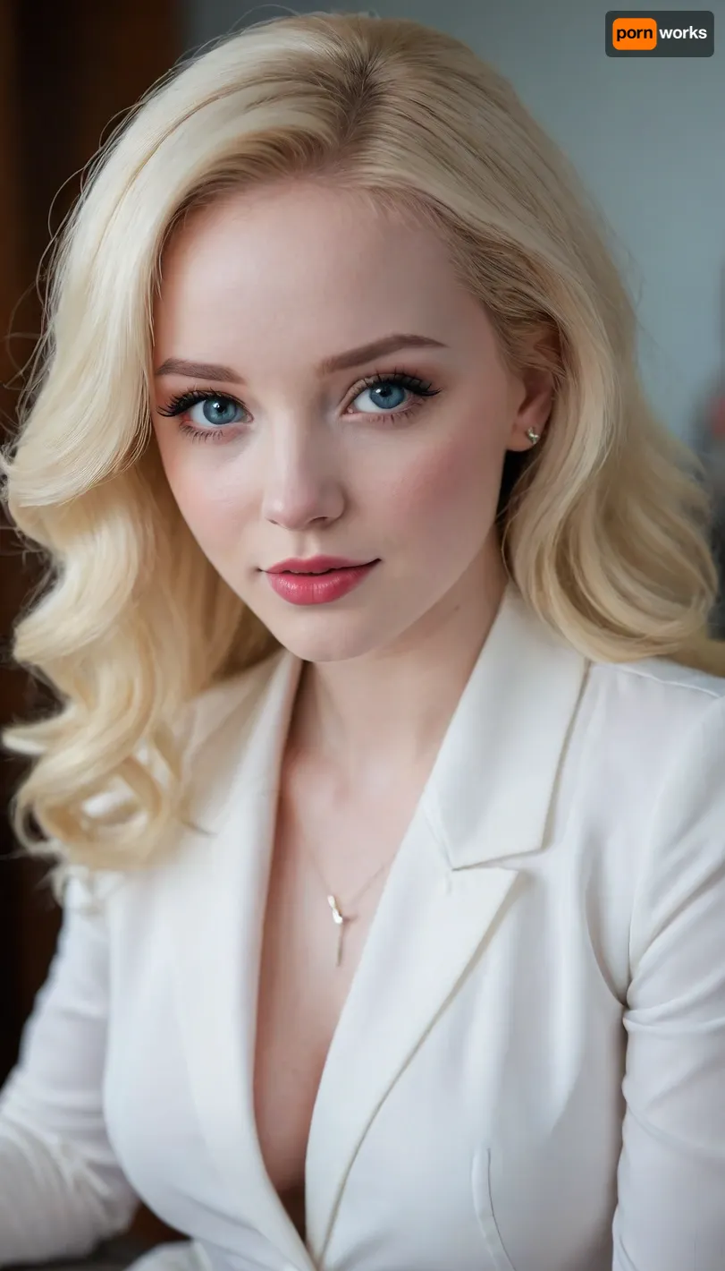 Dove Cameron, Barbie style, seductive daughter, the daughter I dreamed about, fatal horny cheating Barbie e-girl, seductive personal assistant, casual secretary, I am your daughter, young daughter, daughter in my dream, big hanging breasts, young face, busty sorority e-girl 18 y.o., seductive transparent clothes, random secretary outfit, random top, random suit, random blazer, random blouse, random dress, office boss cabinet background, tall, (pale porcelain skin:1.4), (short blond hair), (elegant hairstyle), beautiful eyes, xxx porn adult star e-girl, look at me, sexy lips, smile, big areolas, busty deeper cleavage, pouting lips, alluring yet dangerous, close up viev, dark sapphic glamour, look at my eyes, dramatic lighting., e-girl, ponychar3-RBSYPV3, curvaceous2, long, hair, looking, at, viewer, burgundy, blue, eyes, mole, portrait, freckles, realistic, <lora:256210_training_data:.8>, <lora:1122530_training_data:2>, <lora:ponychar3-0-RBSYPV3:2>, DoveCameronExl
