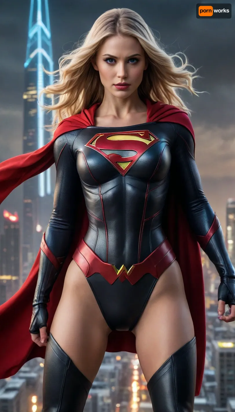 Eva de conquista: el reinado aéreo de la siniestra supergirl sobre una ciudad futurista