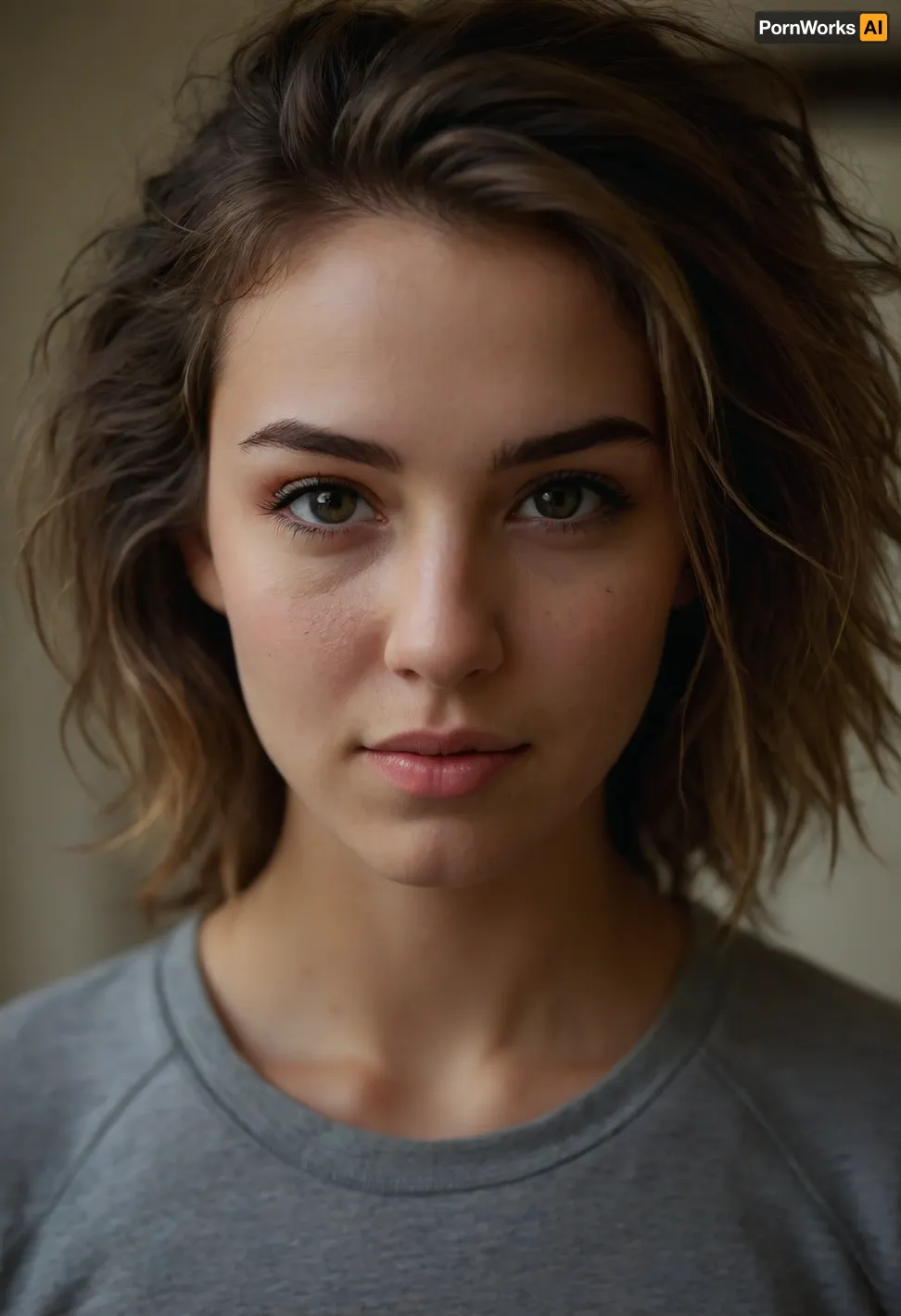 (stunning girlfriend:1.3), (natural makeup, flawless skin:1.2), (sporty hair, messy hair), mischievous eyes, suggestive smirk, suggestive gaze, leaning forward slightly, ZipRealism, <lora:add-detail-xl:1>, perfecteyes, <lora:PerfectEyesXL:.5>