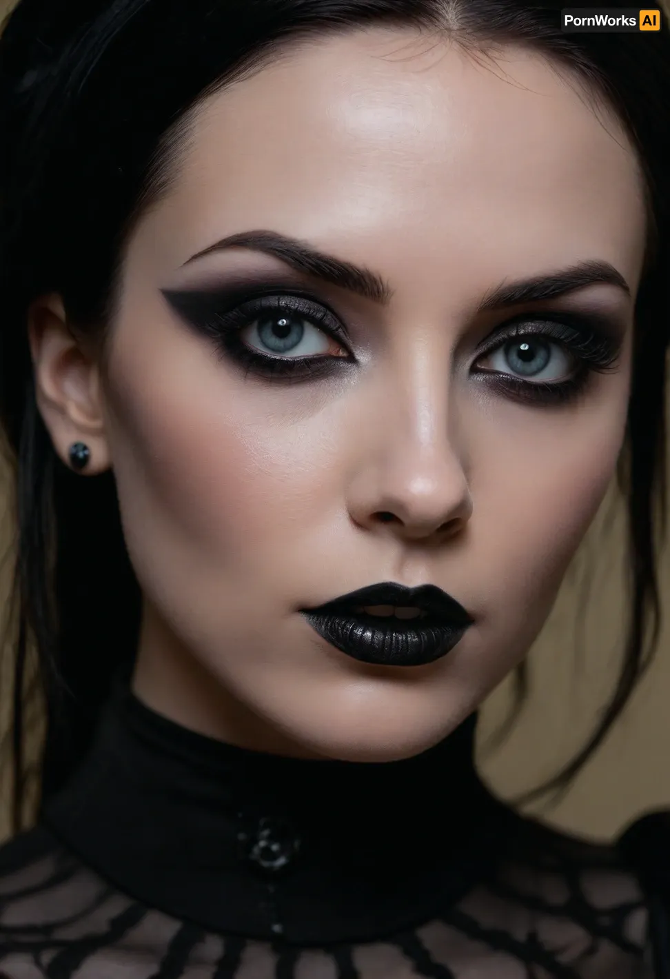 (stunning goth woman, goth model, makeup model:1.3), (flawless makeup, goth makeup, flawless alabaster skin:1.2), mischievous eyes, mischievous smirk, ZipRealism, <lora:add-detail-xl:1>