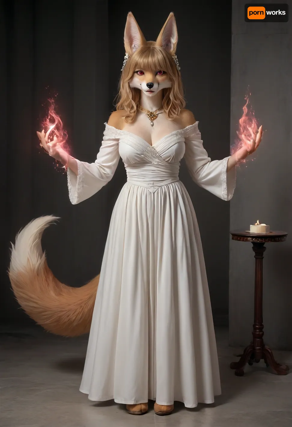 Realistic Anthro bunny, Furry fox female antro, anthro furry full body, Red eyes, big breast
