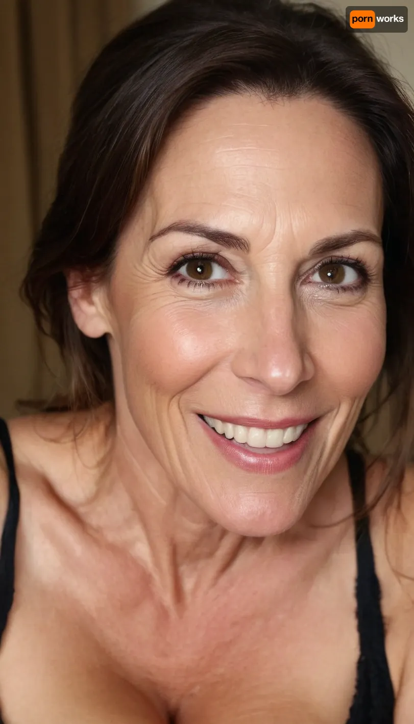 very sexy and horny, ugly, brunette, mature 50 years old, thin, tall, very long face, long huge nose, sexy smile, face and boobs focus, long distance picture