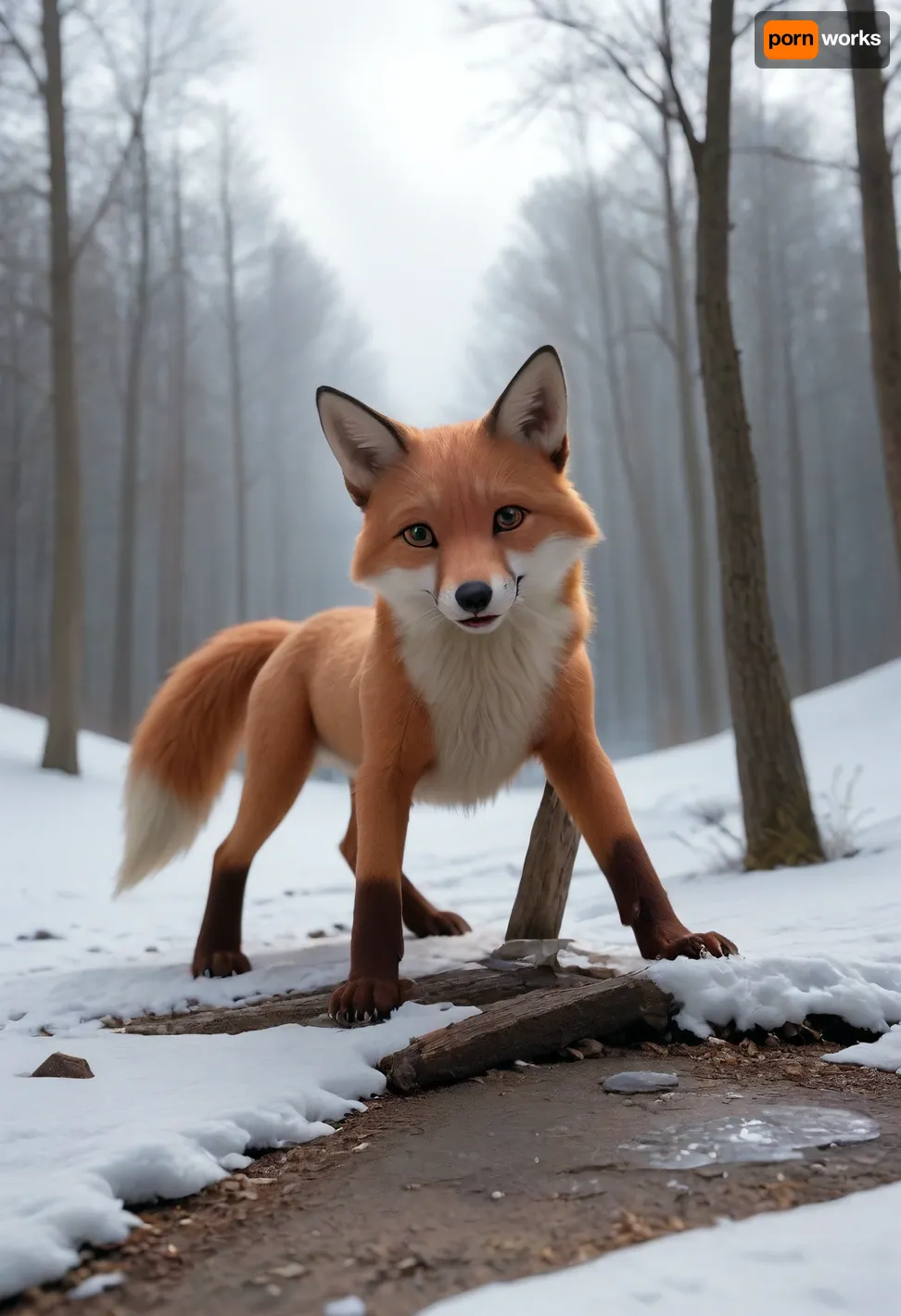 red fox, (animal), in snow