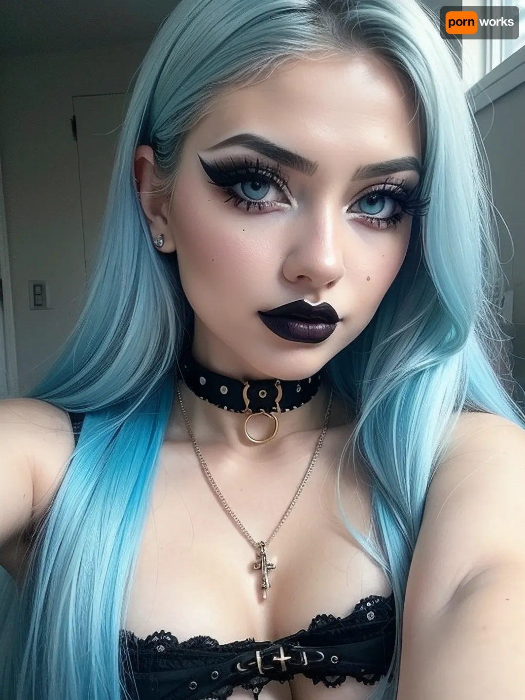 Turquoise Träume: ein hyperrealistisches Porträt einer punkischen petite Schönheit