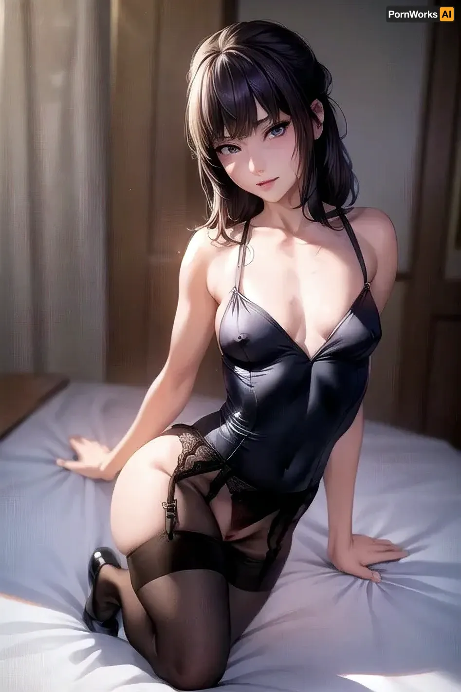 ld8, (masterpiece, best quality), warm and joyful atmosphere, (1girl), slim body, Russian 16 yers girl, blonde hairs, (neat chignon:1.3), 2 clear blue eyes, jewelry, detailed face, beautiful eyes, perfect illumination, (best shadow), (realism:1.3), (pussy with many hairs:1.3), (small naked breasts:1.3), erect nipples, (red garter belt:1.2), (red nightie:1.2), female, masturbation, yosano, akiko, butterfly, hair, ornament, white, shirt, black, necktie, gloves, skirt, pantyhose, <lora:add_detail:.8>, <lora:hipoly_3dcg_v7-epoch-000012:.1>, <lora:concept-female_masturbation-v2:.2>, <lora:bsd_yosano_v11-10:.5>