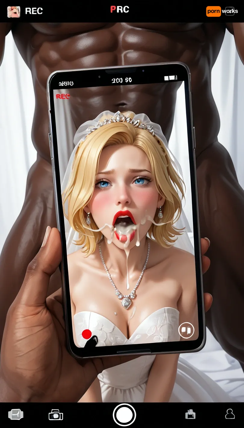 18 year old, Blue eyes, blonde, wedding dress, extreme details, perfect quality, Lots of sperm, cum on mount, cum, cumshot, weeping, muscular black man holding her head down on his big thick black cock, rough interracial deepthroat, big BBC, naked, perfect face, blushing, sexy, hotwife, lipstick on dick, interracial whore, interracial slut, rough INTERRACIAL sex, mouth wide open for bbc, gagging on big BBC, (((looking at camera))), camera view, (((filming on phone)))