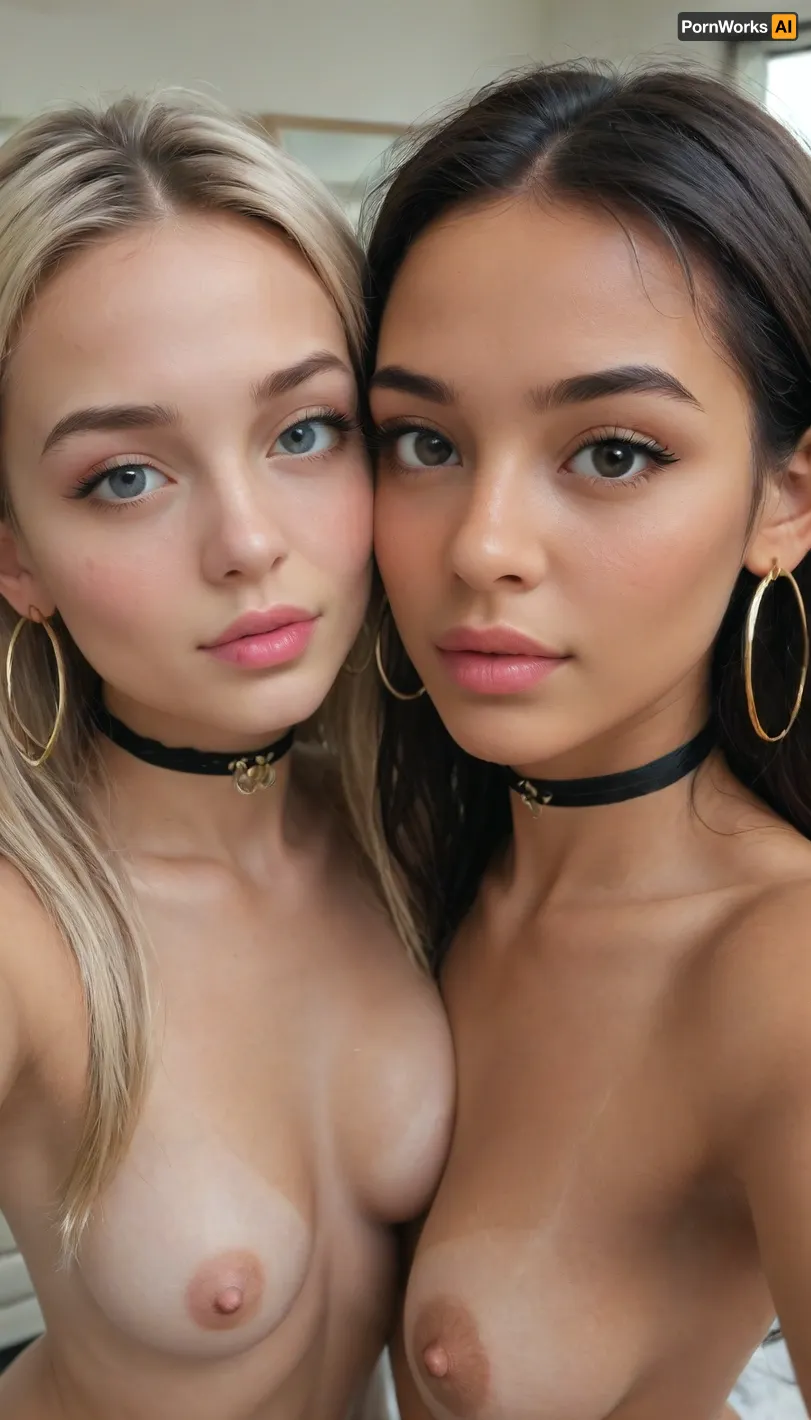 (((Two girls blonde and brunette))), stands on his feet, full viev body, close-up girl, (Perfect pose Selfie:1.2), (18 Year Old Girl:1.4), Skinny, Pink Lip Gloss, (Big Lips), (Sexy Latina), (((very Tanned Skin))), (very straight black hair:1.2), (((Long Black Straight Smooth Hair))), Office, Naked, Masterpiece, Highest Quality, Insanely Detailed Photo, Detailed Skin Texture, (Eye Contact:1.4), (Big Long Eyelashes:1.3), (((Choker))), (Hoop Earrings:1.4), (((Pimples Moles All Over Body))), (Nude:1.3), (Naked pussy), (the skin shines with oil and is glossy), eye, catching, drab, <lora:681678_training_data:1.5>, <lora:Microwaist_XL_v01:.5>, <lora:xl_more_art-full_v1:.5>, <lora:eye_catching:.5>