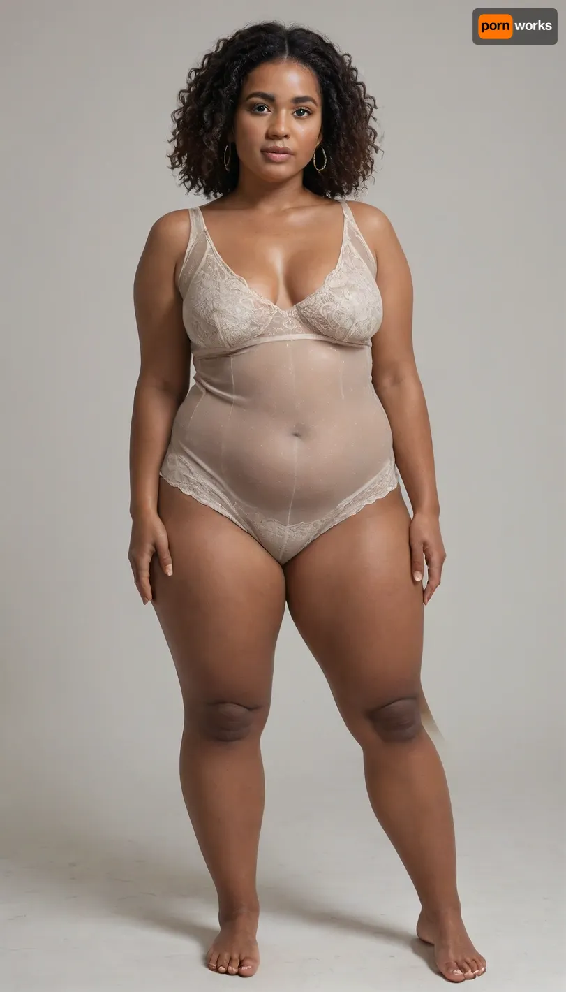 short slim thick, chubby bbw, south african woman, huge thick thigs, standing, legs apart, full front body view