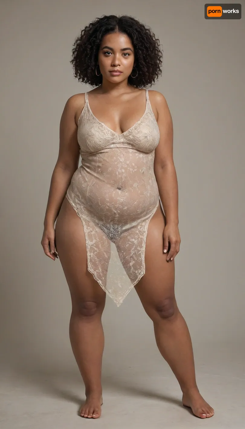 short slim thick, chubby bbw, south african woman, huge thick thigs, standing, legs apart, full front body view