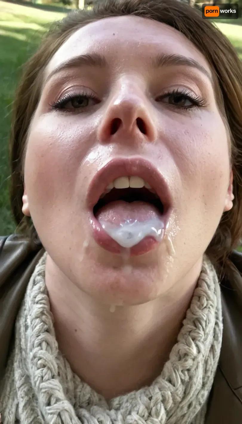 closeup of a girl's glossy lips with strings of cum between upper and lower lip, (pale skin), (dark green eyes), (strings of cum:1.3), (threads of cum:1.3), (cum between lips), (dripping cum), (cum dripping from teeth:1.3), (pink lips), (skin pores), (detailed skin), (beautiful face), (short wavy hair:1.4), (curly hair:1.2), (short hair:1.2), (brunette hair:1.4), (pixie cut:.5), (Northern European), (freckles), (cum hanging from teeth), (mouth open:1.2), (clothed:1.4), (brown cord jacket:1.5), (long, green, knitted scarf:1.1), (wearing a pullover:1.4), (realistic transparent liquid:1.2), (close up of lips:1.4), (detailed teeth), (realistic teeth), (imperfect teeth), (in a green park on a summer's day), (finely detailed skin:1.2), (skin blemishes), (cum on lips:1.2), (sun is shining), <lora:SDXL_oral_v1-000009:.8>