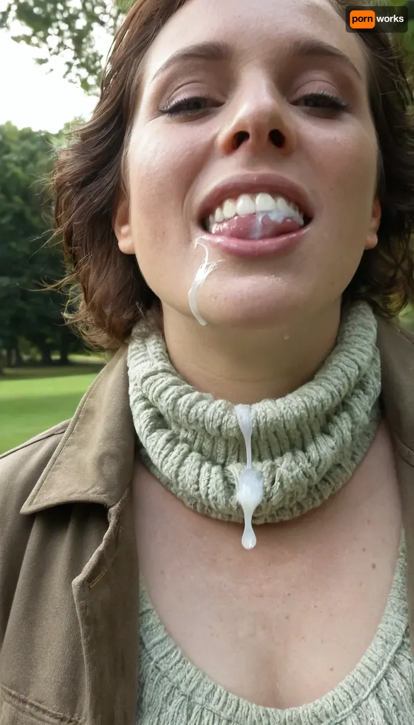 closeup of a girl's glossy lips with strings of cum between upper and lower lip, (pale skin), (dark green eyes), (strings of cum:1.3), (threads of cum:1.3), (cum between lips), (dripping cum), (cum dripping from teeth:1.3), (pink lips), (skin pores), (detailed skin), (beautiful face), (short wavy hair:1.4), (curly hair:1.2), (short hair:1.2), (brunette hair), (pixie cut:.5), (Northern European), (freckles), (cum hanging from teeth), (mouth open:1.2), (clothed:1.4), (brown cord jacket:1.5), (long, green, knitted scarf:1.1), (wearing a pullover:1.4), (realistic transparent liquid:1.2), (close up of lips:1.4), (detailed teeth), (realistic teeth), (imperfect teeth), (in a green park on a summer's day), (finely detailed skin:1.2), (skin blemishes), (cum on lips:1.2), (sun is shining), <lora:SDXL_oral_v1-000009:.5>