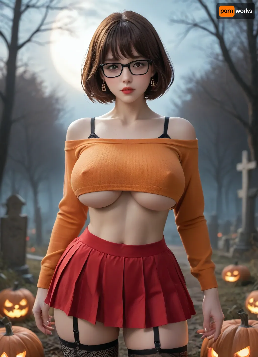 Velma's velvet night: a scary scooby-doo score of 9 - chromatic distortion, cinematic rim lighting, and giant features