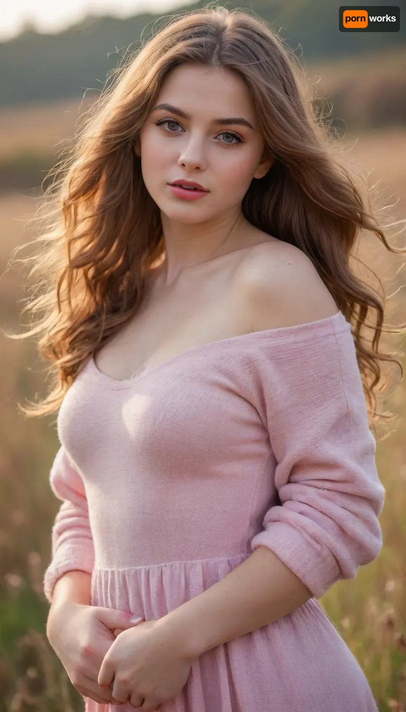 (masterpiece:1.2), (best quality:1.3), (ultra-detailed:1.4), highres, cinematic lighting, photorealistic textures, soft pastel tones, dreamy atmosphere, gentle warm sunlight, stunningly beautiful woman, (extremely tiny waist:1.3), (slender yet curvy figure:1.3), (delicate youthful face:1.3), (large sparkling eyes:1.3), (plump glossy lips:1.3), (rosy cheeks:1.3), (long silky wavy hair:1.3), soft glowing skin, subtle freckles, wearing a short pleated pastel skirt and a loose knitted sweater, oversized sleeves covering part of her hands, playful pose with one finger on her lips, soft smile, warm blush, knees slightly bent, delicate gold bracelet on wrist, gentle wind lifting her hair, soft cinematic depth of field, HDR, vibrant color balance, dynamic lighting, ultra-sharp details, high resolution, realistic depth of field, close-up framing from thighs to head, 4K rendering.