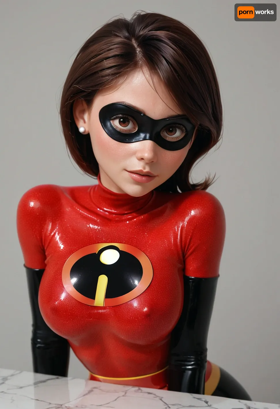 Helen Parr, the incredibles costume, large breast, eye mask