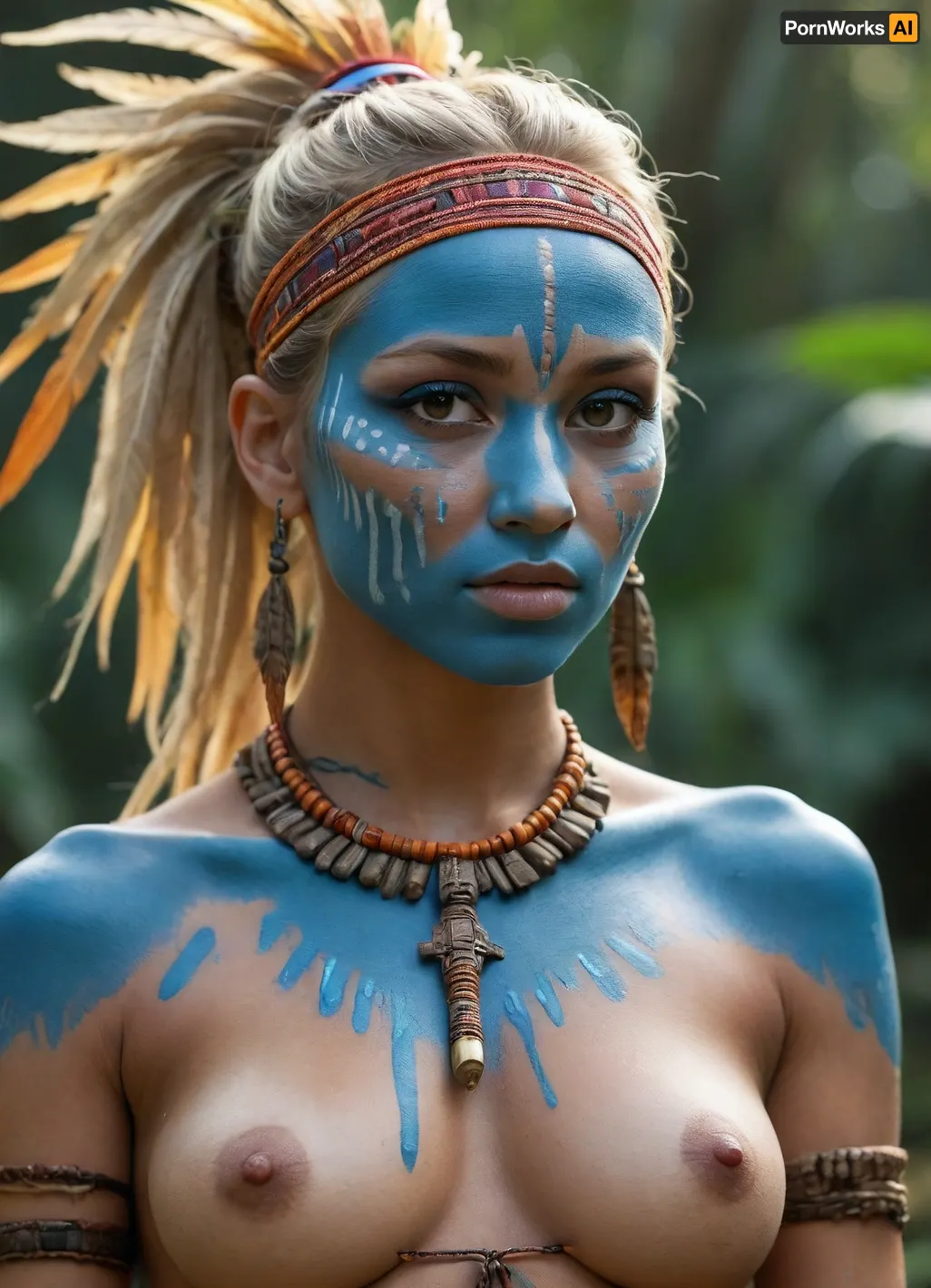 Ethereal blue: a blonde woman's dance in the ruins of apocalypto