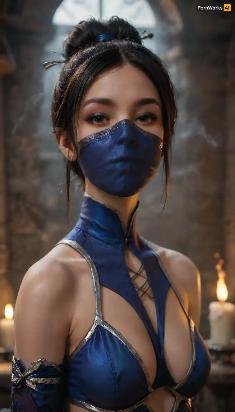 (One young girl), view full body, (Candles burning in the dark in the Shaolin Temple), ("esoteric background of mysterious fog and darkness"), the night is a gloomy fog, (thin), (((hair tied in a bun))), (Kitana Mortal Kombat), (best quality), (mask covers nose and mouth:1.3), (exotic outfit style mortal Kombat), realistic proportions, beautiful girl, ((very thin)), ((narrow cheekbones)), (narrow face), (makeup:1.3), (ultra realistic photography), (maximum photo quality), (high resolution photo), (extremely detailed), (ultra realistic), perfect body symmetry, symmetrical eyes, (perfect eyes), (looking into the camera), (masterpiece), ultra realistic, super detailed, complex details, (Visual contrast), focus clarity, high resolution, 8K UHD, (photorealistic:1.4), (depth of field), <lora:mk kitana:.6>, <lora:192af1bb3d75bab622d76a8c8cf0a0b9:.6>, <lora:Kitana1024:.6>, <lora:nwsj_xl_v2:.4>, <lora:add-detail-xl:1>