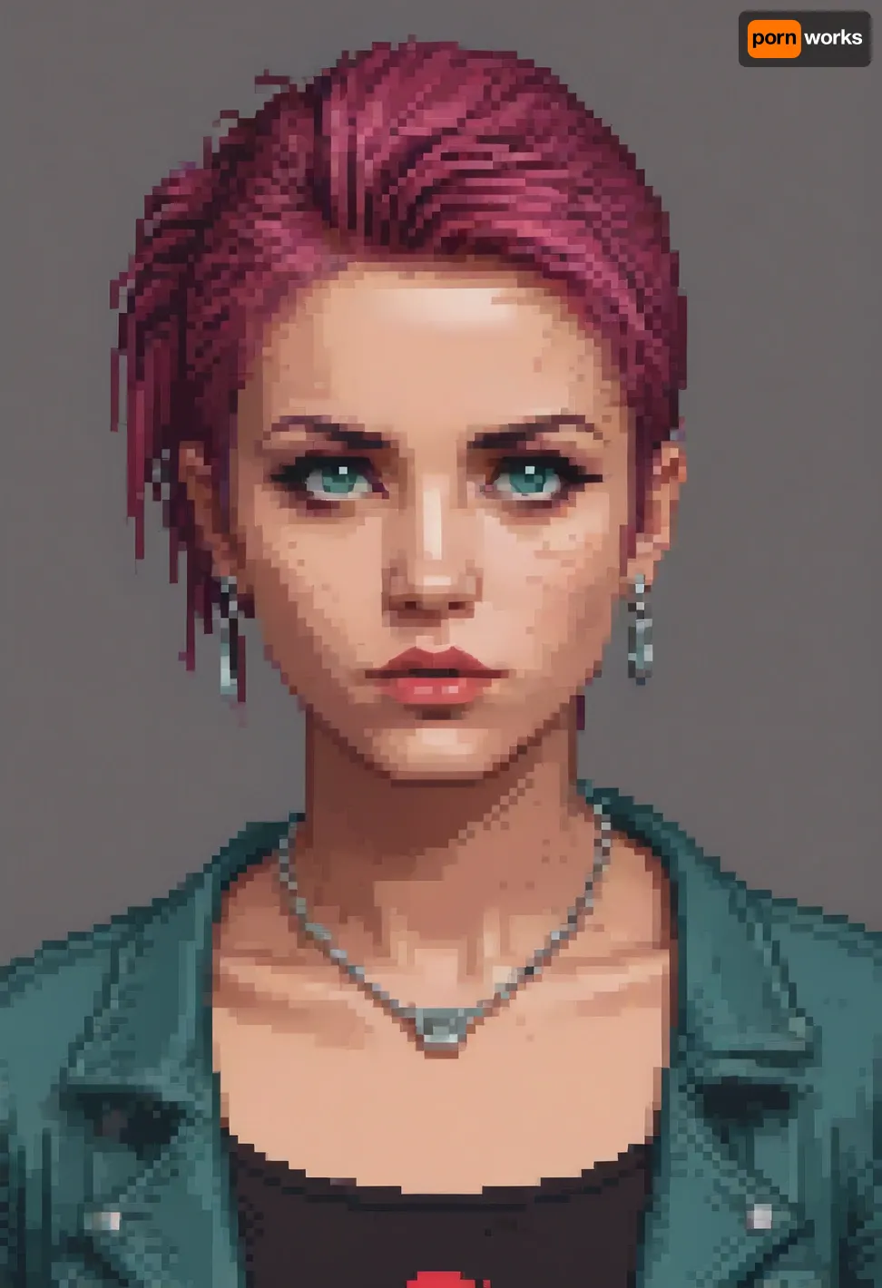 Minimalistic pixelart of a beautiful punk woman, <lora:pixel-art-xl-v1.1:.9>