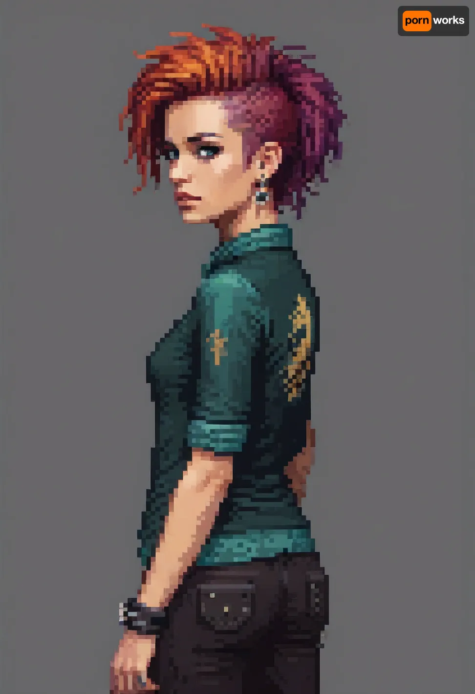 Minimalistic pixelart of a beautiful punk woman, <lora:pixel-art-xl-v1.1:.9>