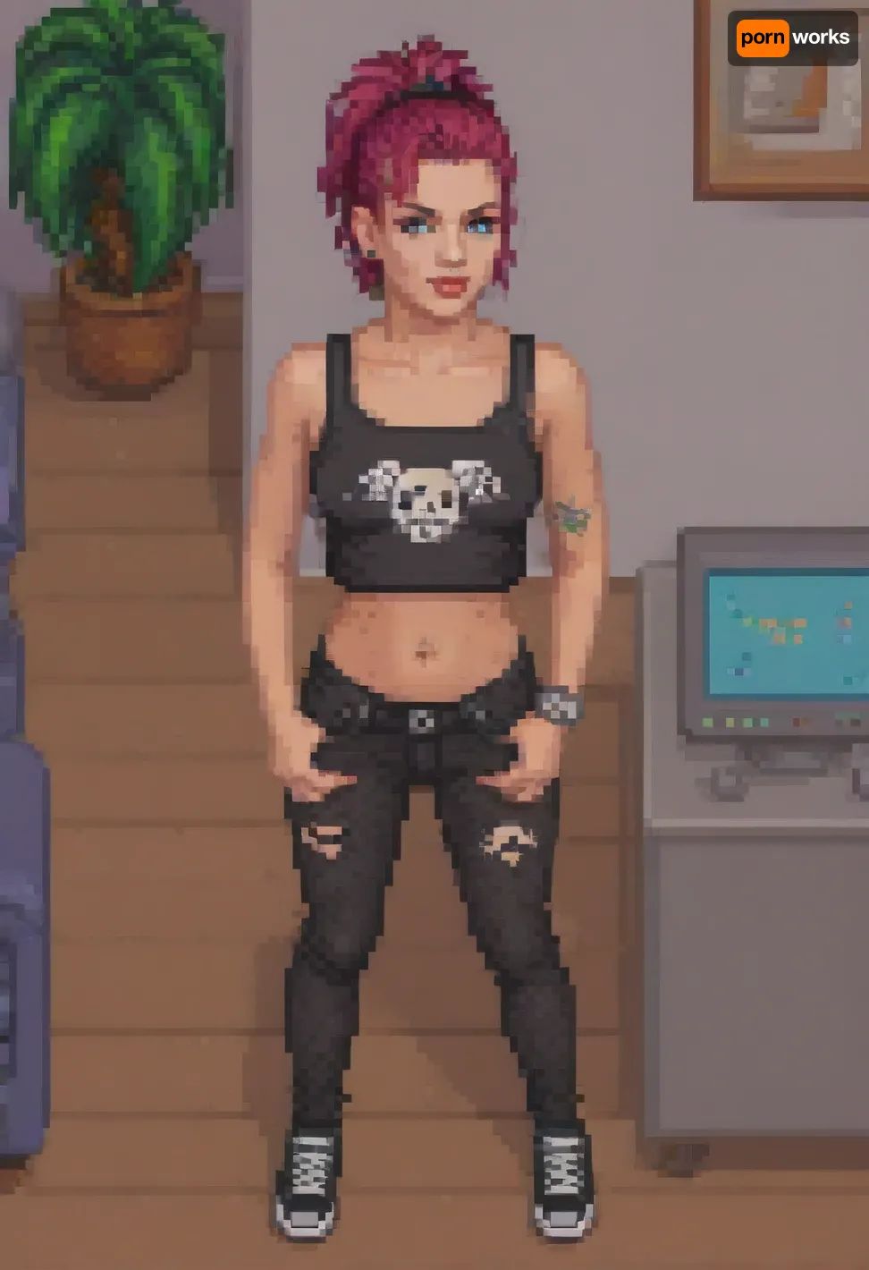 90s pixelart of a beautiful punk woman, <lora:pixel-art-xl-v1.1:.9>