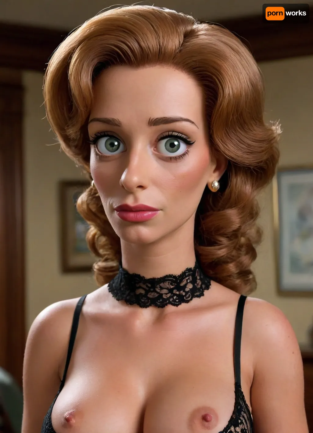 The simpsons by Fox caricature /in"the Simpsons"toons series, ((erótica exitada maude Flanders only erótica sensualistic sexy astudents)), sexy coket young lencería black lace, school of Springfield, Beauty face, matt groning studios by, duff mark publicite