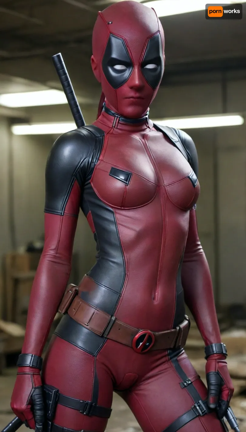 Female Deadpool, big tits, shaved pussy.