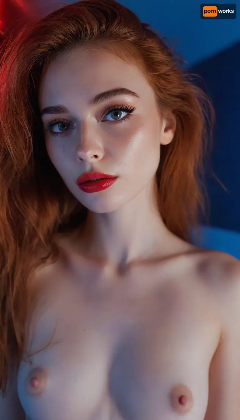 8k, score_9, score_8_up, score_7_up, dramatic chiaroscuro, blue walls, neon lights, award winning portrait of a beautiful women, thick eyebrows makeup, sultry eyes makeup, red lips, long ginger wawy hair, bright light light reflects on her soft skin, soft shadows, cinematic lighting, igbaddie, <lora:MJ52:.8>, <lora:igbaddie-XL:.8>, <lora:detailed_notrigger:.8>