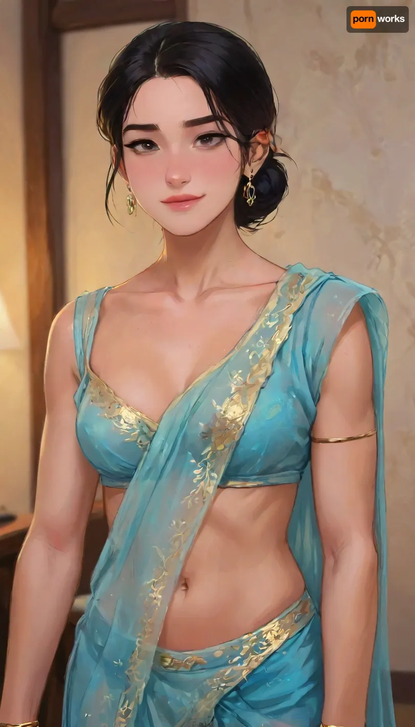 Andava, Andavaverse, At A Indian Wedding Celebration. cinematic extremely lifelike, DYLAN KARURA ROTH, East-Asian, Korean, Wife, confident and mature petite middle-aged woman, Age 46, confident Mother and mature woman, Height 5'7, a stylized character featuring sharp mature facial features Fine lines and wrinkles Especially around the eyes and mouth smile lines and forehead, two-tone black hair with silver highlights sleek bob-cut hairstyle, and expressive bright-grey eyes framed by thin-rimmed designer glasses, posing seductively, She wears Sari an asymmetrical, sari outfit made of shimmering, see though clothing and underwear, no panties, bottomless, visible penis bulge, translucent fabrics and metallic-threaded cloth. One shoulder is bare, the Sari cinched at her waist. The fabric falls diagonally, partially revealing one thigh and part of her toned midriff, while maintaining elegance and mystique. Her footwear consists of sleek, sandals with faintly glowing soles. Armlets and earrings with intricate Indian fusion designs complete the look. She accessorized with gold earrings and a jewellery choker and wedding ring. Her pose is poised and seductive relaxed, knowing smile and half-lidded eyes, blending professionalism with subtle sensuality. The character exudes authority and charm, with a slender yet athletic hourglass figure emphasizing elegance and confidence.She’s hard working mom of two, but she’s also very excited or excitement that she urges to get and do.

perfect anatomy, best quality, 8k, insane details, intricate details, hyperdetailed, hyper quality, ultra detailed, professional, HDR, ray tracing reflection, cinematic lighting, highlydetailedbody, realisticface, highlydetailedhair, insanelydetailed, 8K.highdetailedskin, highresolution, perfectfingers, (j_cartoon:1.5), Drawing, perfect anatomy, Andi, uberfit, muscular, athletic, <lora:467443_training_data:1>, Indian, Silk, Lehnga, Sari, bindi, Shawl, 1girl, <lora:580337_training_data:.8>, <lora:samdoesarts1.1-000030:.4>, <lora:J_cartoon:.3>, <lora:Animated_Concept:.4>