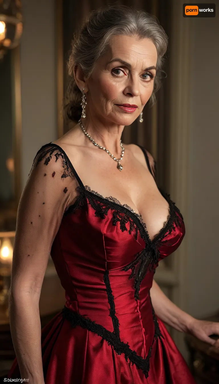 Exclusive, billionaire, luxury, reflective lighting, beautiful, seductive, lustful, very busty, stunning hungarian Mature grandma, breast grabbing, (gilf), (old), (slim), very simple luxury dress, (minimalist ballgown:1.3), model, hairless pussy, lustful posing, romantic expression, cunnilingus, no Lipstick, red nails, strong glossy party makeup, very long dark brown straight ponytail hair, (Mature:1.9), black lace stockings, (Orgasm face:1.4), Shinny skin, Natural body, (Chubby:.2), Perfect hands, perfect fingers, perfect anatomy, (realistic mature skin:1.2), skin pores, freckles, moles, spots, wrinkles, masterpiece, best quality, cinematic scene, (cinematic lighting), (night:1.3), ray trace, sharp focus, best shadow, 8K, UHD, clear image, extremely sharp, extremely detailed, extremely intricate detail, high res, ultra-high-definition, highly detailed, ultra-sharp textures, finely detailed, perfect skin texture, hyperrealistic lighting, professional photography, full dynamic range, deep contrast, high clarity, realistic depth of field, HDR, perfect exposure, smooth gradients, natural reflections, ultra-fine details, realistic skin pores, individual hair strands, soft shadows, color-graded, High detailed photo, high quality photo, (full body:1.4), (full length shot:1.7), most realistic, analog, dim light, clothes, contrast, sharp background, fine detailed background, hoopdress, <lora:bab4d033-acad-4a4e-b6fa-5dda2bad3471.TA_trained:2>, <lora:MJ52:.6>