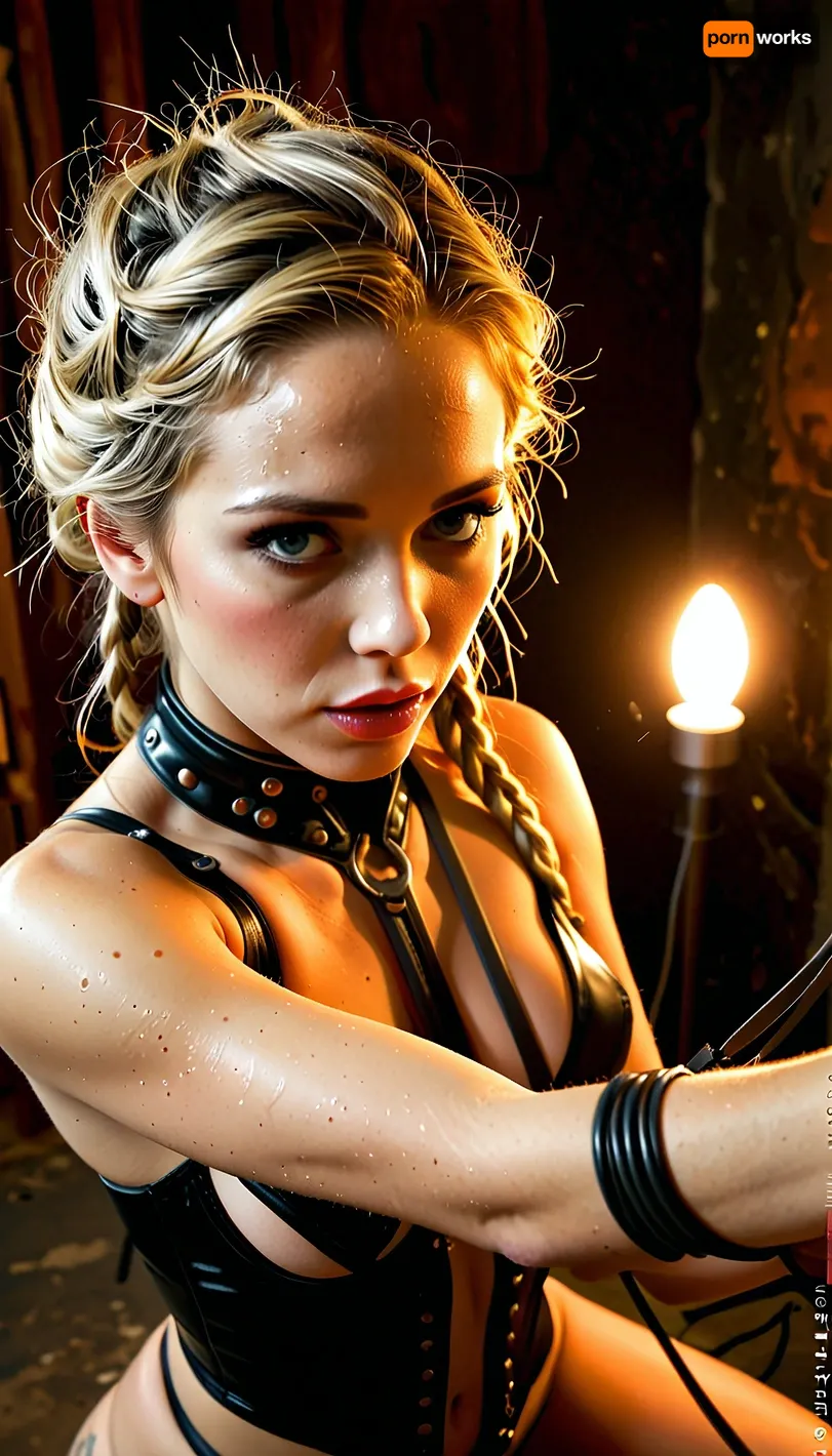 new, (well-lit scene:1.5), (rim light:1.5), (DSLR photo), (((good hands))), ultra detailed anatomy, Photorealistic style, 8k ultra-detailed, front view, (a 24 years old german ghotic woman:1), from above, (solo:1.5), 1girl, (Elsa:1.6), blonde hair, blue eyes, single braid, hair over shoulder, makeup, bondage outfit, dominatrix, (whip), seductive, arrogant, BDSM props and candle in torture room, close up, indoor, dim light, <lora:MJ52:1.9>, <lora:DarkGrimFantasyXL-000004:2>, <lora:LCMTurboMix_Euler_A_fix:2>, <lora:Fantasy with epic details - XL SDXL v1.0:2>, <lora:FLUXEnh4nce:2>