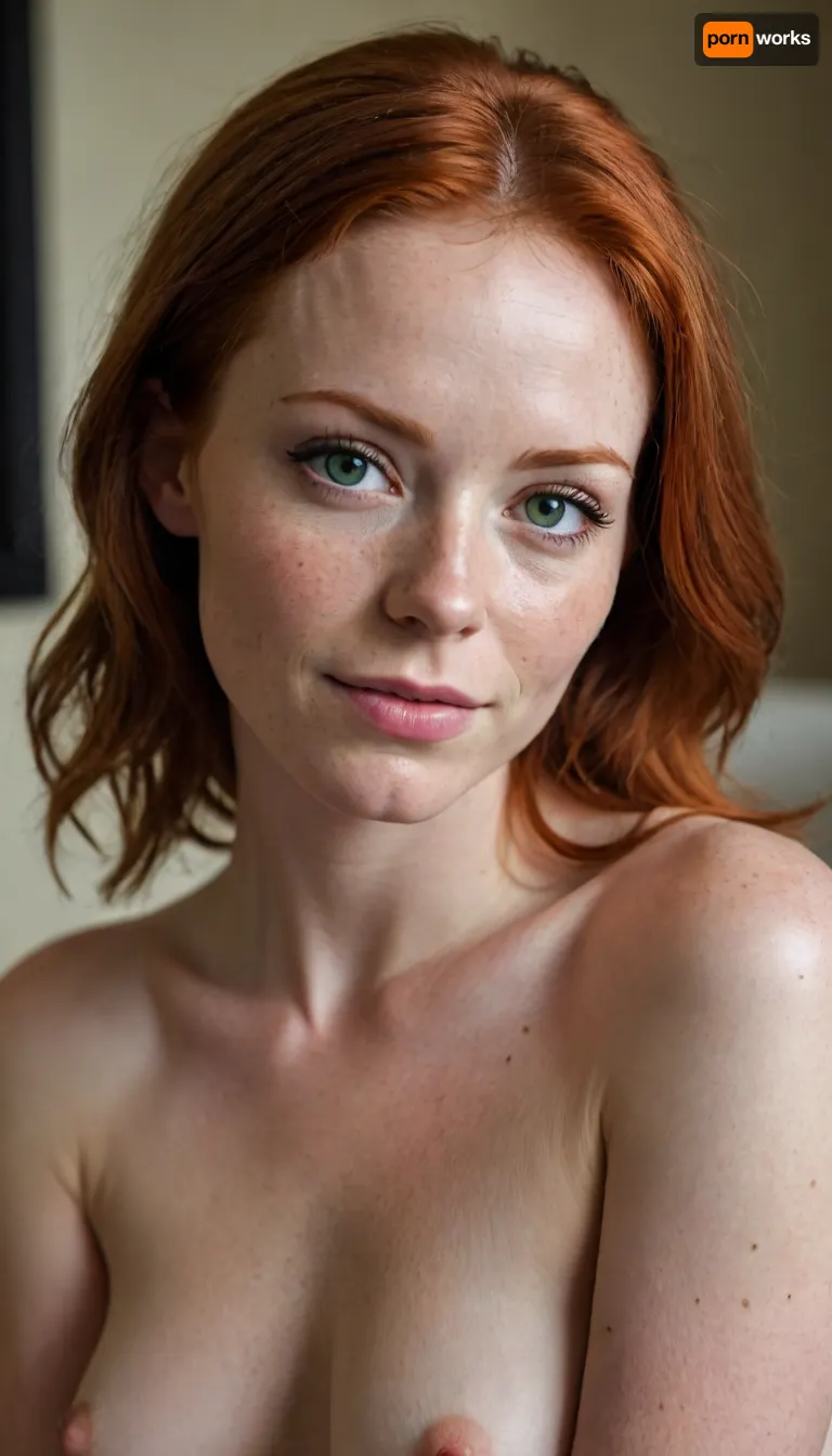 Full body photo of a beautiful sexy slender 33 year old redhead woman with green eyes, freckles, small breasts, (bulbous nipples:1.3), short smile, naked, spa, soothing tones, muted colors, high contrast, natural skin texture, hyperrealism, soft light, sharp, rim ligthing, style of Shawn Coss, ultra detailed, sharp focus, pale skin, cute face, best quality, masterpiece, intricate details, hyperrealistic