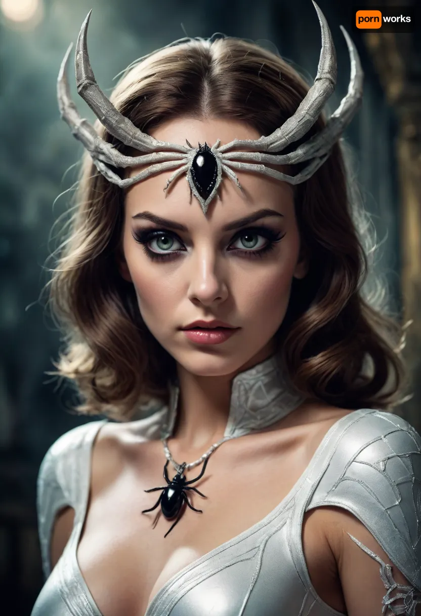 spider queen white eyes 70s comic fantasy art vintage style retro comic female villain mysterious beauty dark fantasy graphic novel art