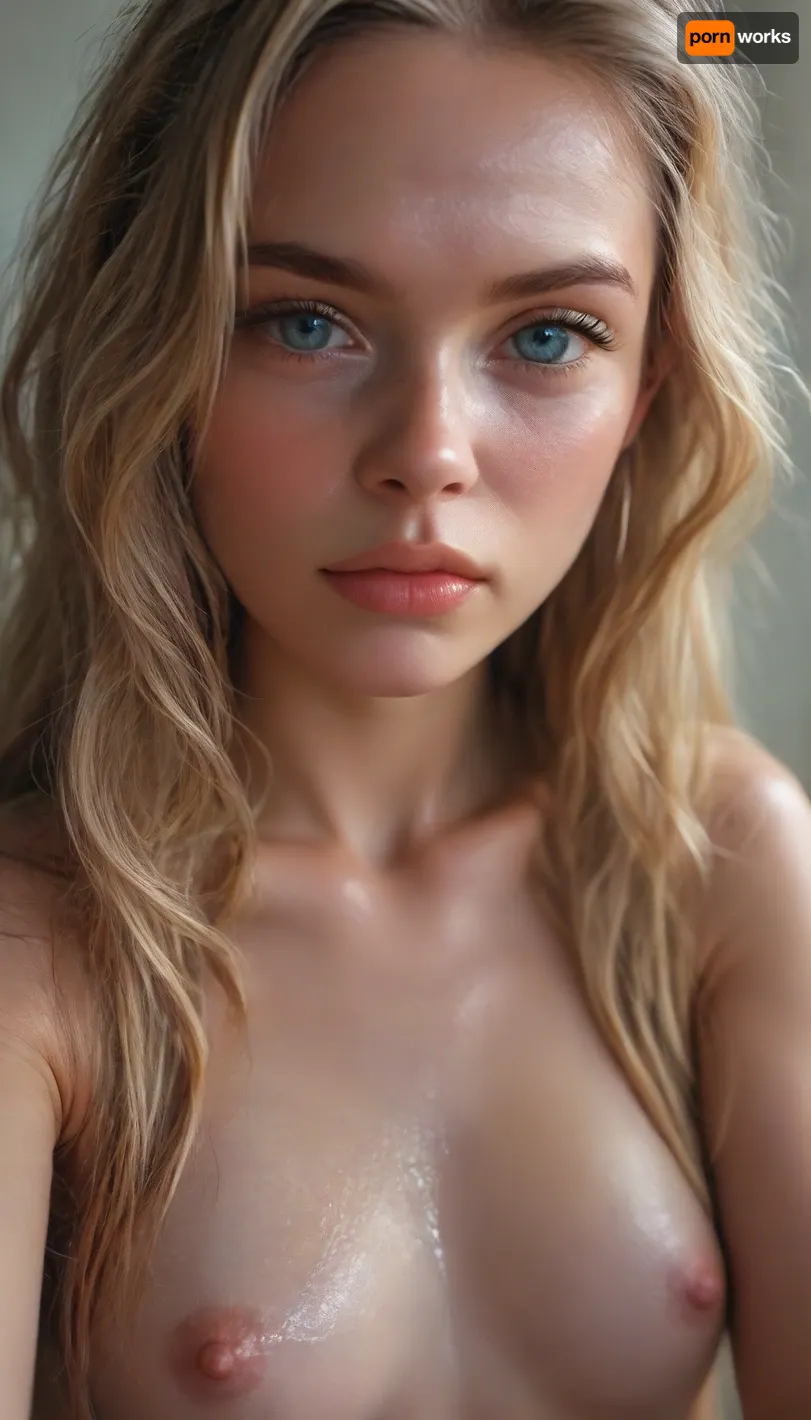 (((Close-up of girl))), (((very petite girl))), (((turns to viewer))), (((oiled skin))), ((light blue eyes)), (((skinny))), (((18 years old))), (very girl:1), (makeup:1.3), beautiful, gorgeous, stunning, (blonde long hair:1.6), white background, (((nude))), ((standing)), candid photo of stunning 29yo girl, 1girl, (((long hair))), (((looking at viewer))), (blue green eyes), (realistic:1.5), masterpiece, (best quality:1.1), very light lighting, ultra photoreal, photorealistic, (sharp focus:1.1), depth of field, 50mm, style of Nathan Wirth, Hasselblad X1D II, Porta 160, (very pale shiny skin:1.7), (ultra-realistic:1.3), (maximum quality:1.3), (high resolution:1.3), (extreme detail:1.3), (maximum detailed skin:1.3), (((very long big thick eyelashes))), ((narrow waist)), wide hips, (((makeup))), (((blush))), ((very shiny lipstick)), ((((detailed moles all over the body)))), (((erect hard nipples))), ((((skinny)))), (eye contact), (((selfie))), (side view), (((very small tiny tits))), (makeup:1.6), <lora:RPGAlchemistsXL:2>, <lora:MJ52:2>, <lora:BUT_SDXL_SHS:2>, <lora:Midjourney Image Enhancer XL v1:.8>