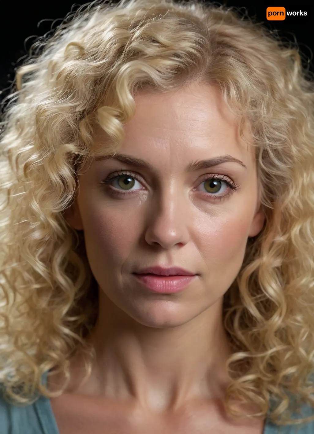 ultrarealistic, 8K HD, detailed woman 50-years old, (curly blond hair:1.4), close-up on her face, detailed face, detailed hair