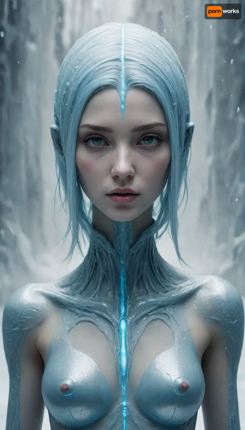 illustration. draw with ink. faceless gods. female. Ice Blue. /©KlTTY-ART/