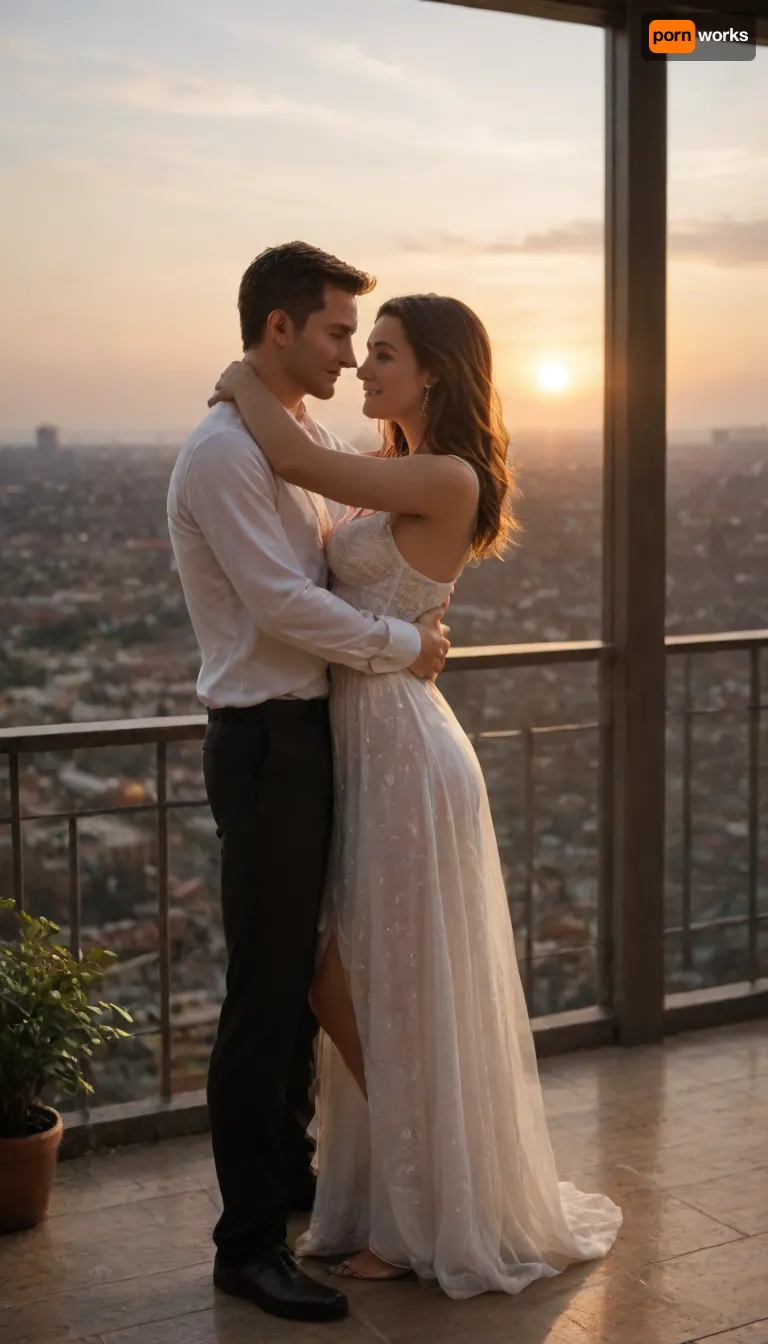 1 woman, 1 man, ultra-realistic, very detailed human textures, natural facial expressions, full body, hugging romantically, eyes closed, soft smile, big balcony at golden hour, warm romantic lighting, cinematic composition, sunset, soft shadows, ultra-symmetrical anatomy, ultra high detail in skin, hair, and clothing, <lora:add-detail-xl:1>, <lora:Super_Eye_Detailer_By_Stable_Yogi_SDPD0:1>, <lora:polyhedron_golden_hour_000006:1.7>