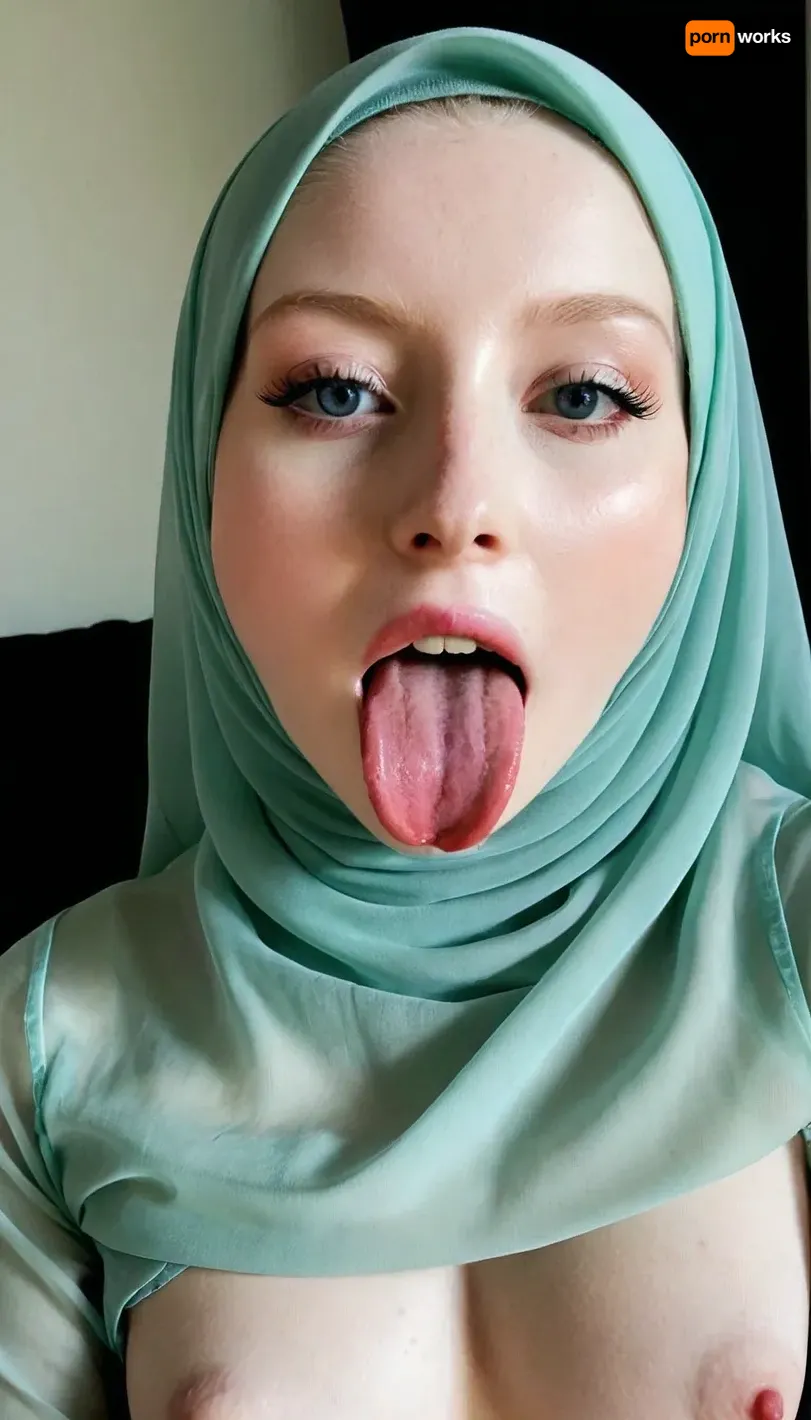8k, Transparent hijab, pale skin, tounge out