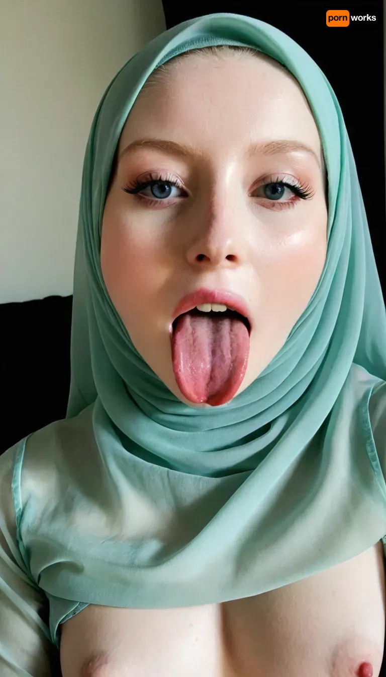 8k, Transparent hijab, pale skin, tounge out