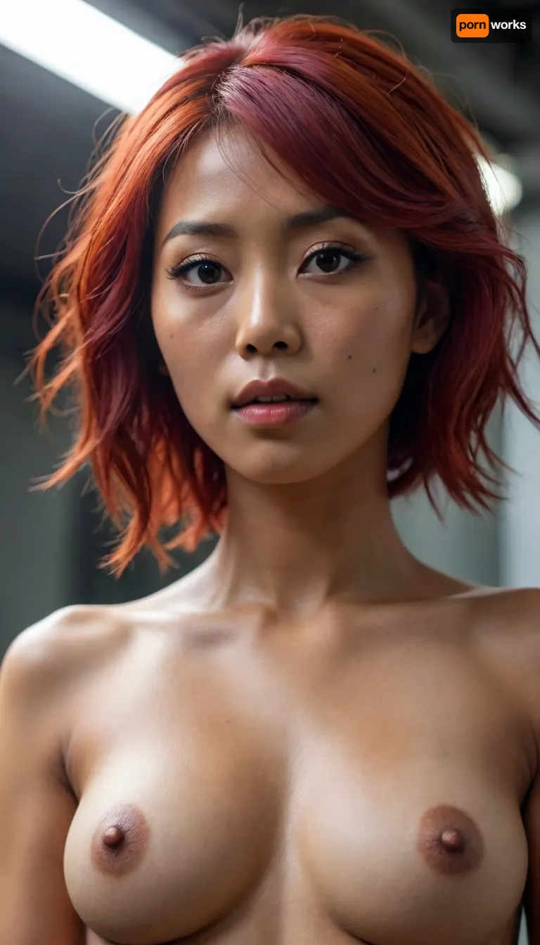 naked, black Japanese woman, red hair
