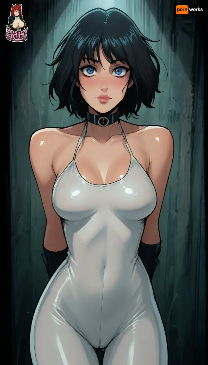 (reiq meets markgavatino style:1.6), supermodel, black hair, ponytail, messy hair, (naked), freckles, thick lips, beautiful hyper big round eyes light blue eyes, looking at viewer, alluring, inviting, dynamic pose, front view, (standing), perfect skin, extremely beautiful face, high gap, wet shiny skin, body, hinata waist, collar, full lips, blushing, perfect, ass up, cameltoe, (white leggings and skin tight halter top), ratatatat74, <lora:cutedoodle_XL-000012:.8>, <lora:ratatatat74-000050:.8>, <lora:NEOTOKIOXL_0.2_RC:.3>, <lora:outline_xl_kohaku_delta_spv5x:.8>