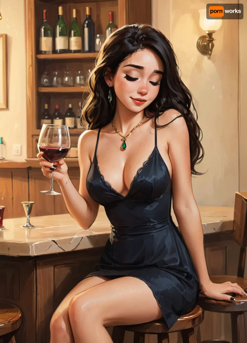score_9, score_8, 1girl, breasts, dress, cup, black_hair, solo, side_slit, drinking_glass, jewelry, cleavage, closed_eyes, large_breasts, open_mouth, earrings, bar_, (place), alcohol, black_dress, holding, bottle, smile, stool, bar_stool, plunging_neckline, holding_cup, wine_glass, long_hair, thighs, freckles, black_nails, cocktail_dress, indoors, makeup, necklace, incase, style, samdoesart, fingering, pussy, <lora:287175_training_data:1.5>, <lora:samdoesart_style_xl_v1:.5>, <lora:Animated_Concept:.5>, <lora:outline_xl_kohaku_delta_spv5x:.7>, <lora:2FingersSDXL_v03:1.3>